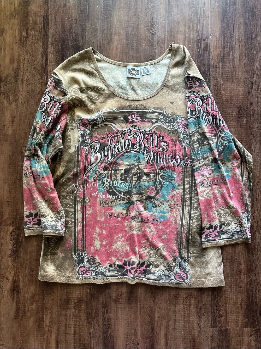 Buffalo Bill's Wild West Scoop Neck Long Sleeve Top - Pink & Tan